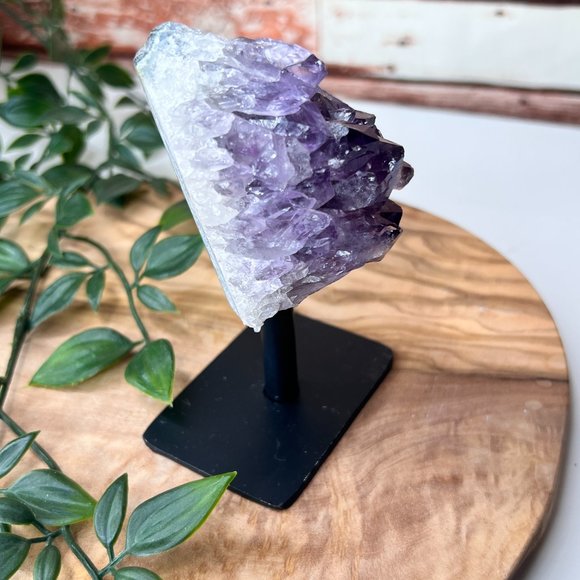 Raw Standing Amethyst Geode Cluster On A Metal Stand - Crystal Home Decor - Picture 2 of 11